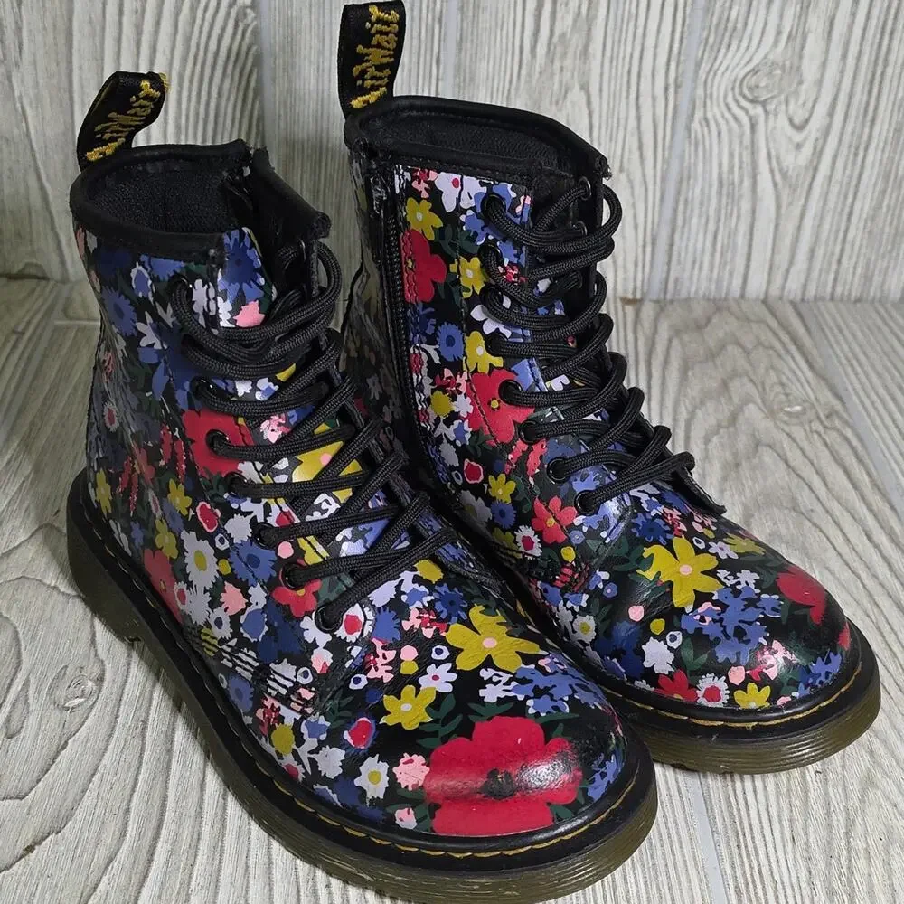 Dr. Martens Youth 1460 Wander Floral Print Leather Combat Boots Kids Size 1